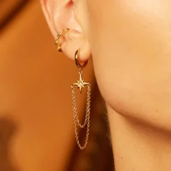 Starburst Chain Drop Hoop Earrings - Gold