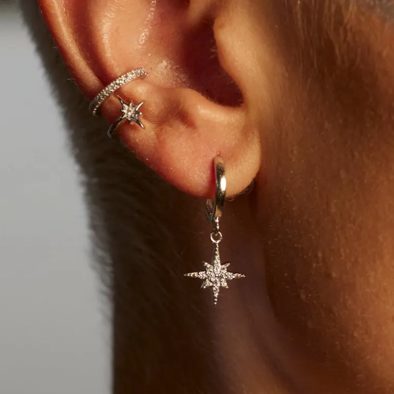 Starburst Hoop Earrings - Silver