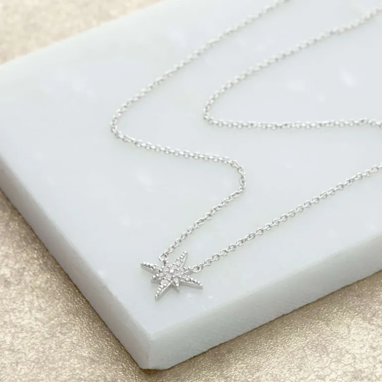 Starburst Necklace with Slider Clasp - Silver