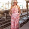 Strapless Ruffle Dress - Pink/Orange