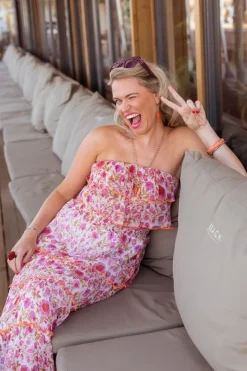 Strapless Ruffle Dress - Pink/Orange