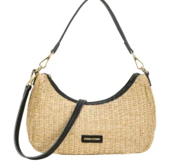 Straw Curve Top Baguette Bag - Black