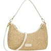 Straw Curve Top Baguette Bag - White