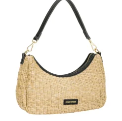 Straw Curve Top Baguette Bag - Black