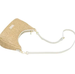 Straw Curve Top Baguette Bag - White
