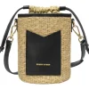Straw Drawstring Bucket Bag - Black