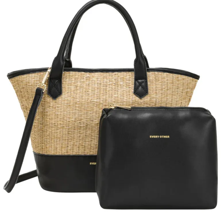 Straw Grab Bag - Black