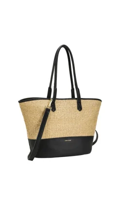 Straw Large Shoulder Bag - Black
