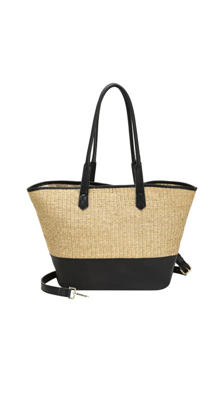 Straw Large Shoulder Bag - Black