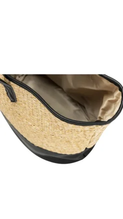 Straw Large Shoulder Bag - Black