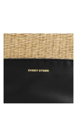 Straw Large Shoulder Bag - Black