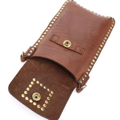 Studded Washed Leather Phone Case - Cognac