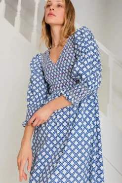 Troy Dress - Blue / White