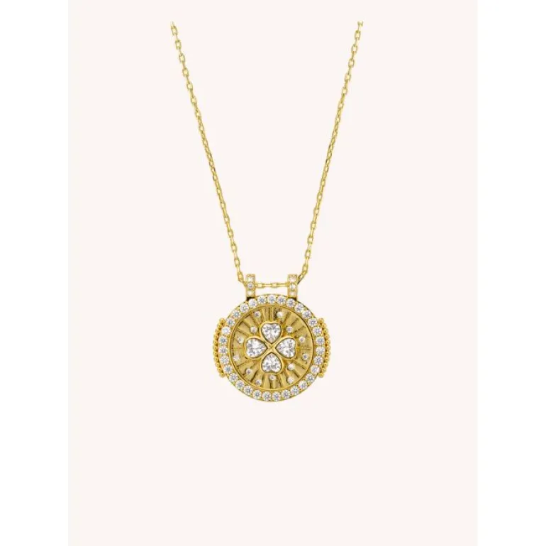 White Shamrock Boho Necklace - Gold