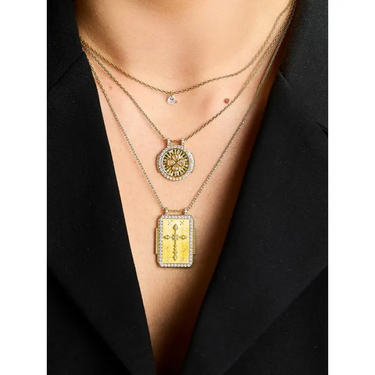 White Shamrock Boho Necklace - Gold