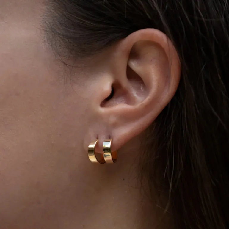 Wide Huggie Hoop Earrings - Gold