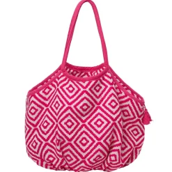 Woven Beach Bag - Pink/White